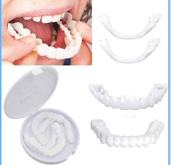 Snap-On Instant Perfect Smile Veneers Comfortable Flex Fit Dentures for Top & Bottom Teeth White Tooth Cosmetic Cover PACK OF 1